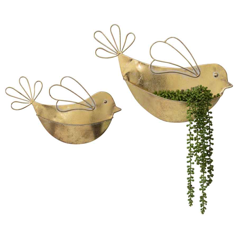 V637-97020PLN-202508251855-00 Set 2 Nested Lustre Gold Wall Planters 8x29cm - Image 1