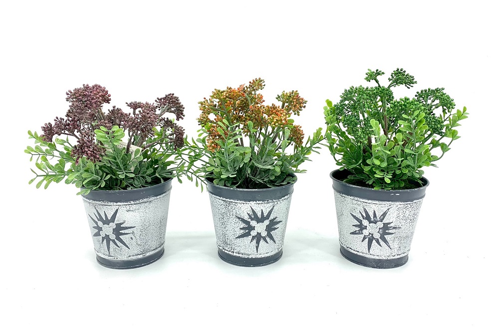 V637-AFL28374-202508251952-00 Set 3 Artificial Brocollini In Tin Pot 7x21cm - Image 1