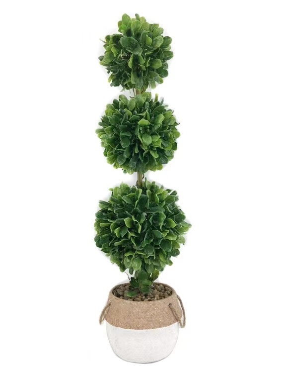 V637-AFL29804-202508251540-00 Artificial 3 Ball Topiary in Cement Pot Tree 81cm - Image 1