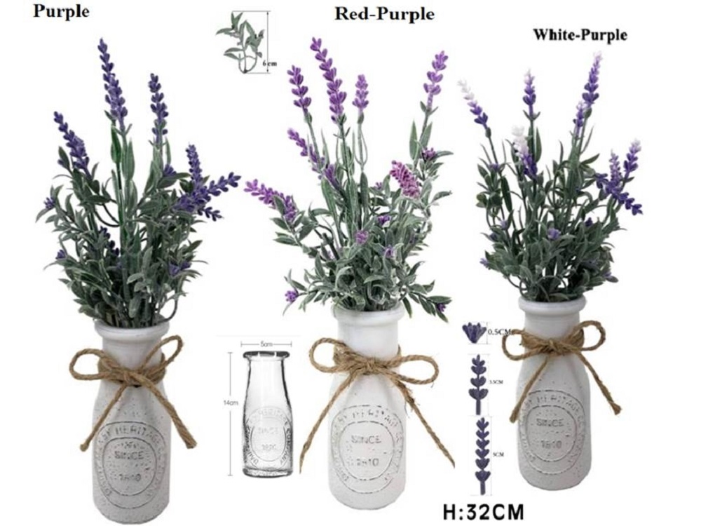 V637-AFL30231-202508251540-00 Set 3 Artificial Lavender in Glass Vase Assort 32cm - Image 1