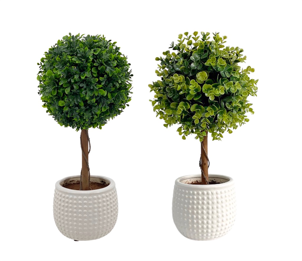 V637-AFL32071-202508251620-00 Set 2 Artificial Boxwood Topiary Ball in Ceramic Pot 46cm - Image 1