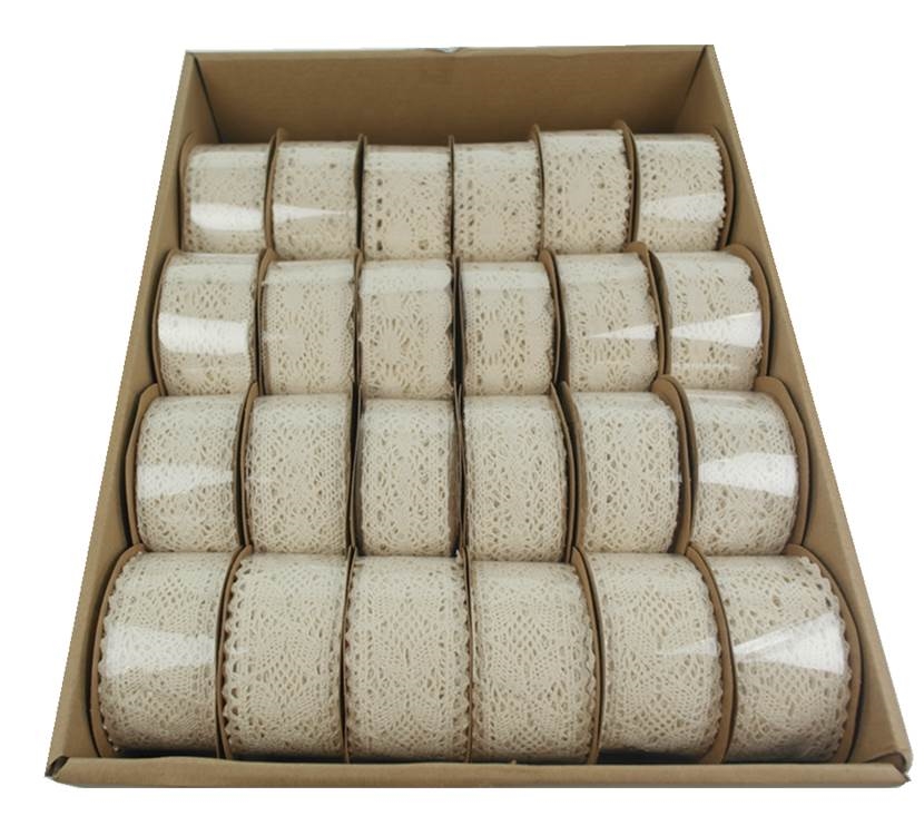 V637-CRA23601-202508251855-00 Bulk 36 Cotton Lace Ribbon 3 Assort Display Box - Image 1