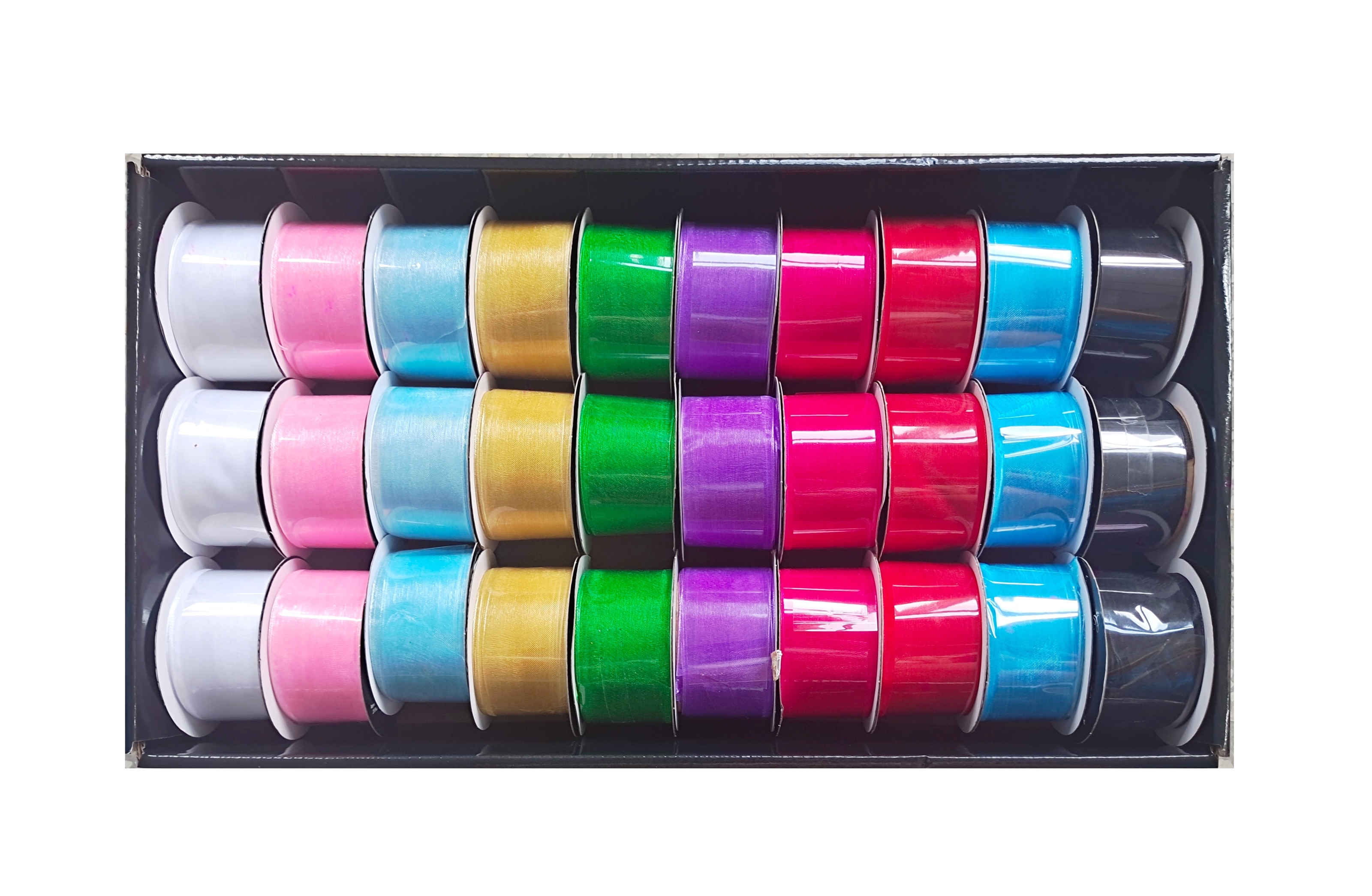 V637-CRA31369-202508251920-00 bulk 30 Roll Ribbon Sheer 3mtr 38mm Displayed Box - Image 1
