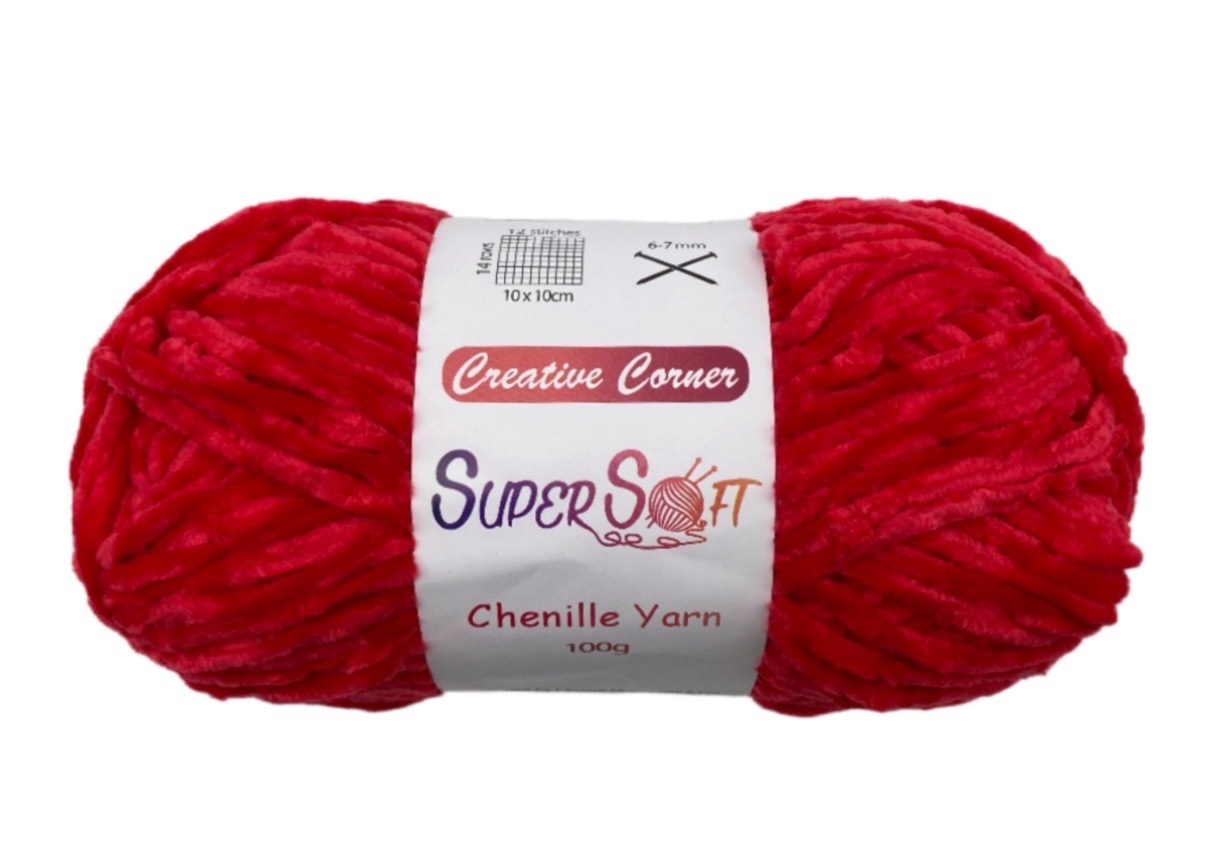 V637-CRA31389-202508251930-00 bulk 12 Red Super Soft Chenille Yarn 100G - Image 1