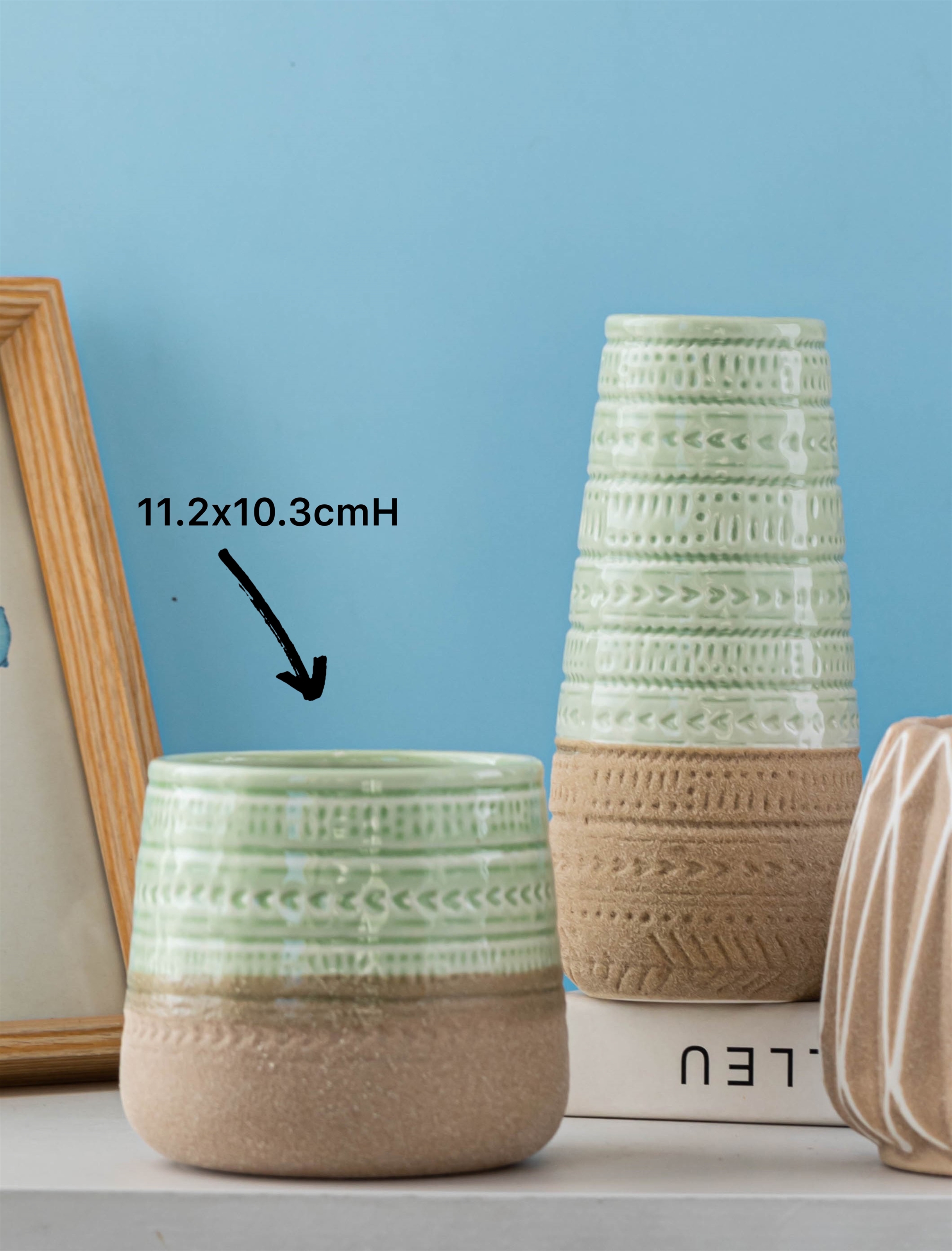 V637-CVA32556-202508251953-00 Set 2 Two Tone Mint Ceramic Planter 10cm - Image 1