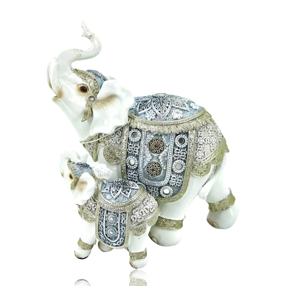 V637-DCO32702-202508251615-00 Mother & Baby Elephant Statues 19cm - Image 1