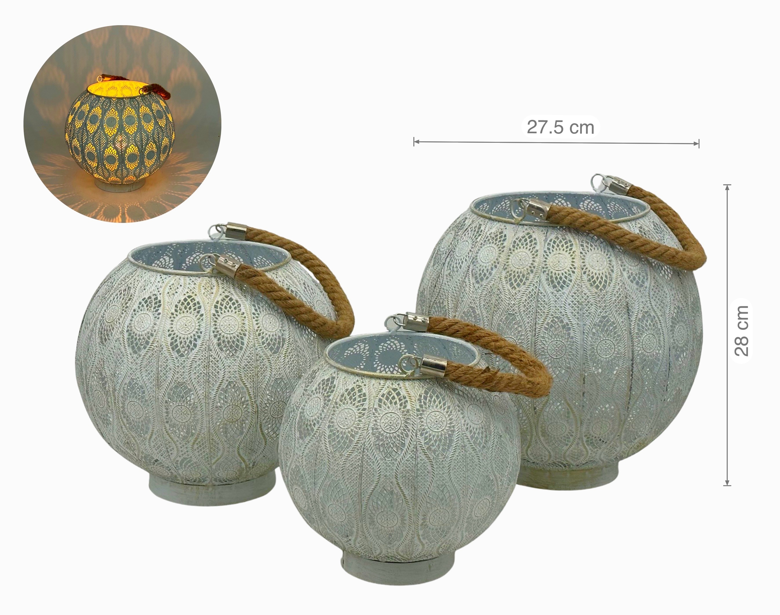 V637-DCO35067-202508251640-00 White Wash Moroccan Lantern 28cm - Image 1