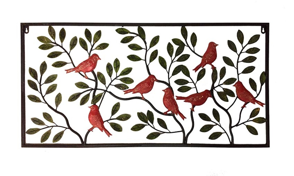 V637-E144134-202508251825-00 Colour Birds Leaves Metal Wall Art 90cm - Image 1