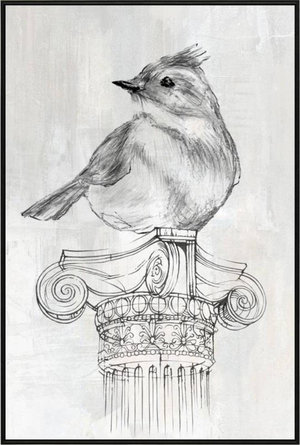 V637-E592483-202508252225-00 Bird on Column Framed Canvas 90cm - Image 1
