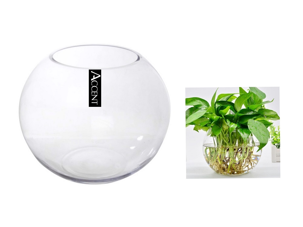 V637-GBO30321-202508252020-00 Glass Rose Round Fish Bowl 25x19cm - Image 1