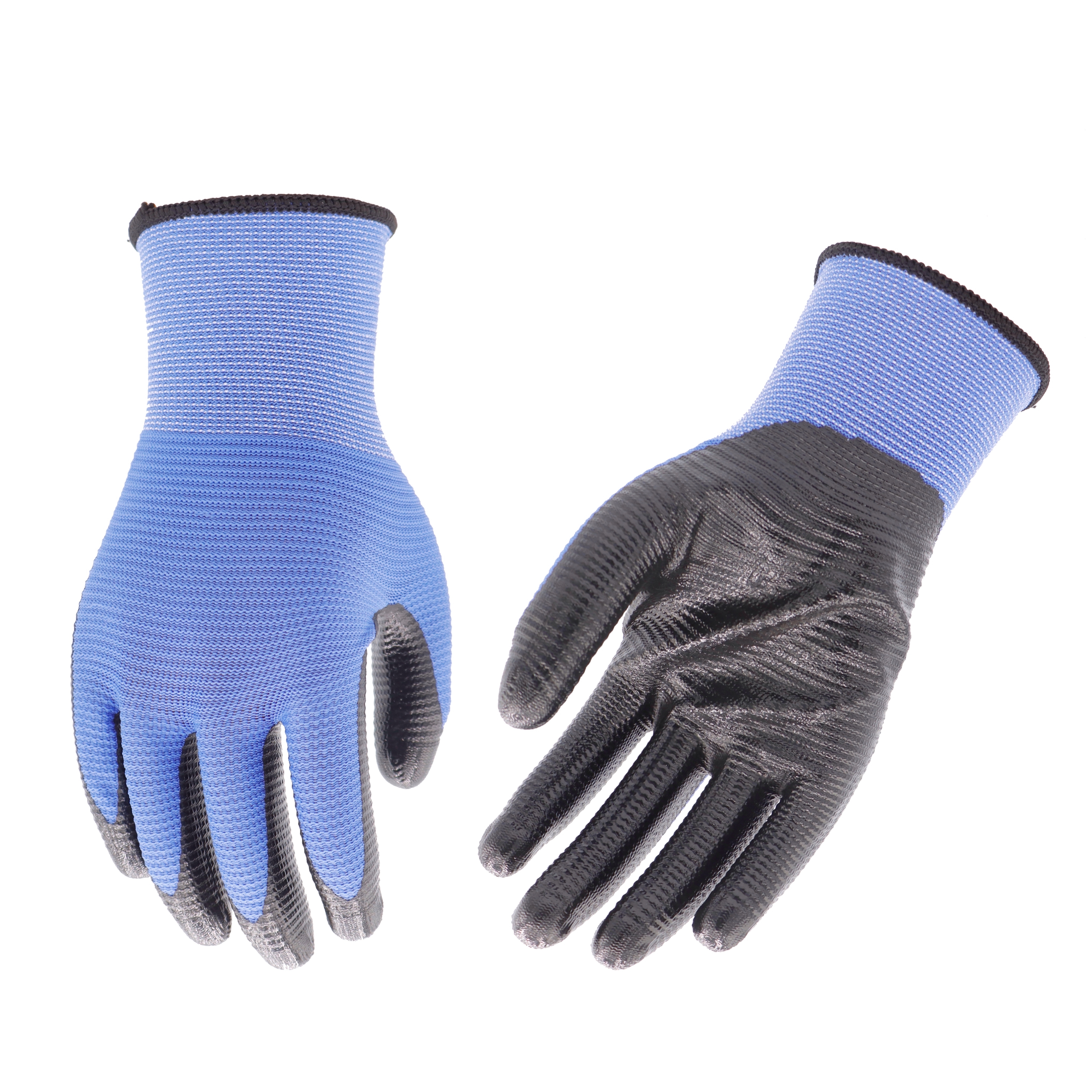 V637-GRT32794-202508252055-00 bulk 24 Blue U3 Polyester Shell w Black Nitrile Garden Gloves - Image 1