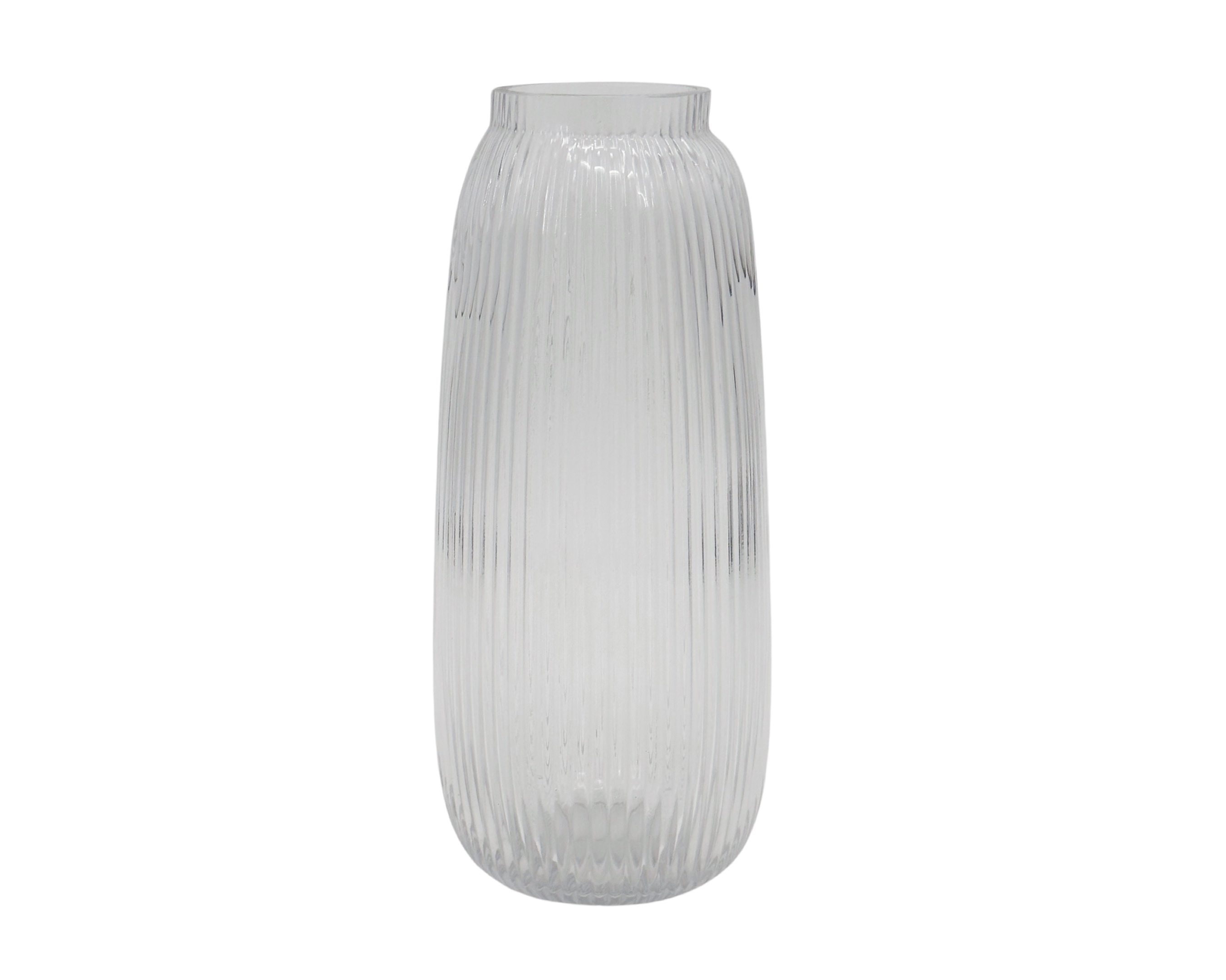 V637-GVA35416-202508252152-00 bulk 6 Clear Rippled Glass Vase Cone With Lip 7x30cm - Image 1