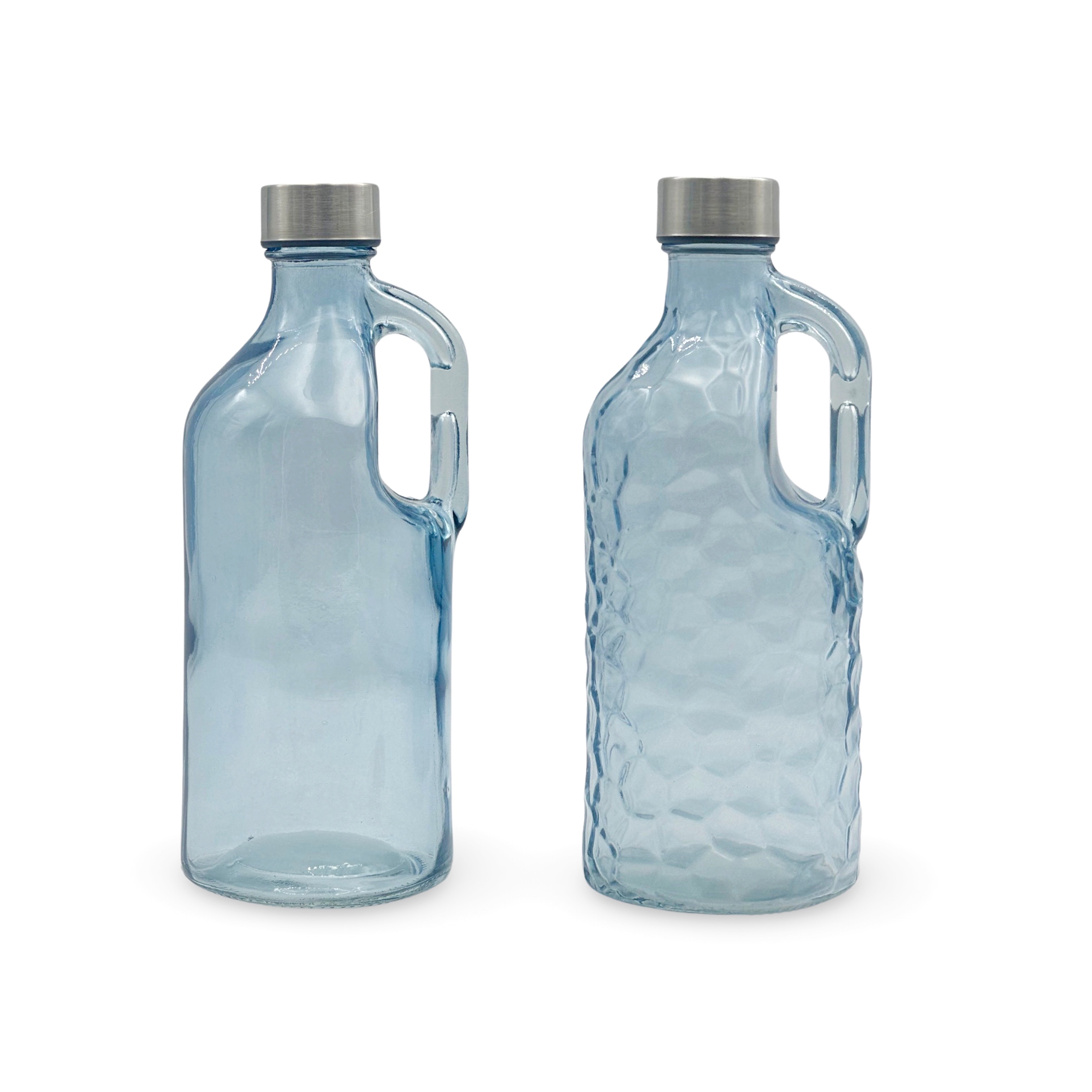 V637-KIT35469-202508252345-00 bulk 12 Blue Glass Water Bottle w Handle 1L 2 Assorted 10x25cm - Image 1