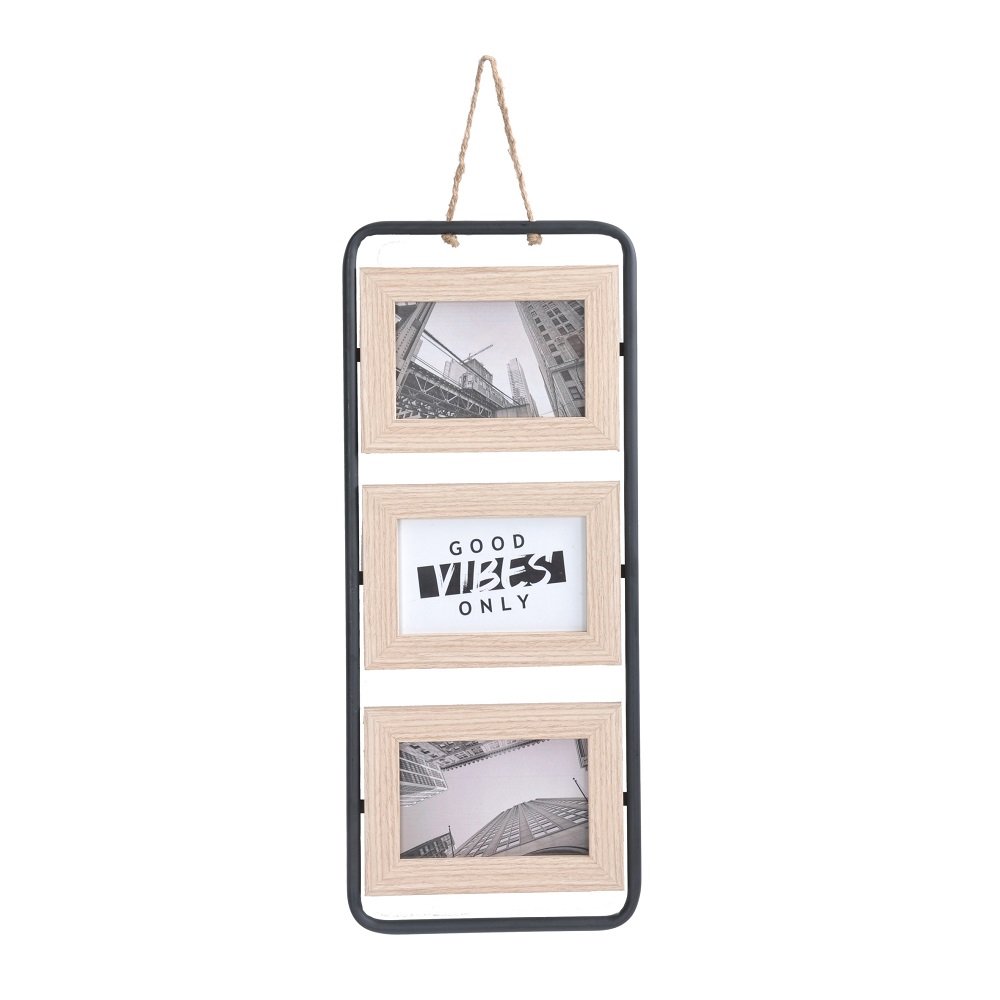 V637-PHO30410-202508252040-00 Hanging 3 Photo frame 4x6in Black & Natural 52cm - Image 1