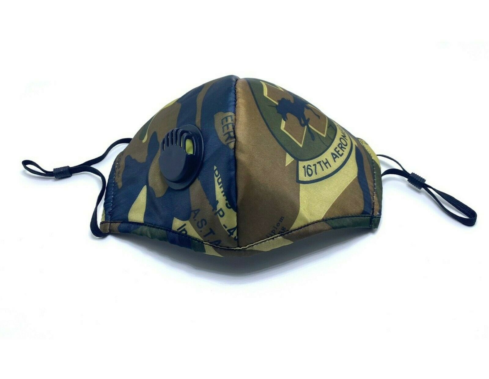 V637-RFMC-202508260545-00 Adult Face Mask Camouflage Reusable Adjustable w Breathing Valve 3Ply - Image 1