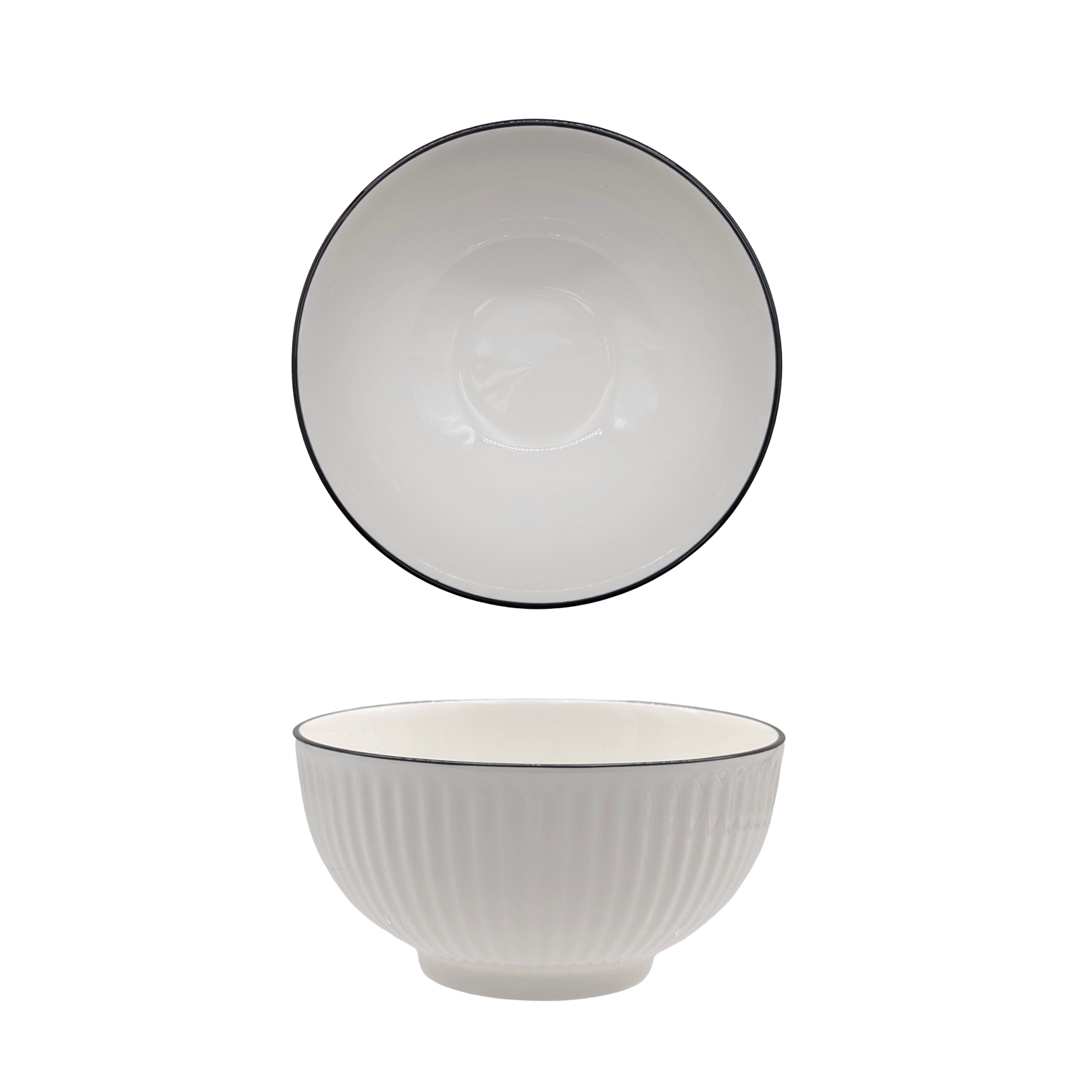 V637-TAB36447-202508260625-00 bulk 24 Sorrento Porcelain Embossed Bowl w Black Rim 6.5'' 16cm - Image 1