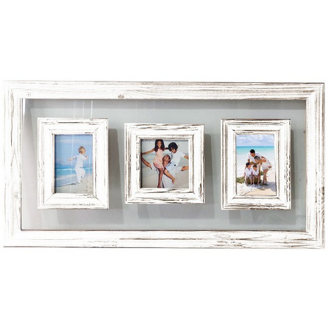 V637-WF-GA-0311-3-W-202508260535-00 Rustic White 3 Opening Photo Frame w Glass Background 75cm - Image 1