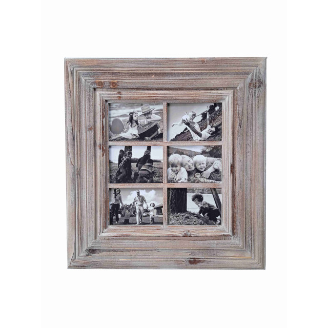 V637-WF-PH6-SQ-N-202508260555-00 Rustic 6 Opening Photo Frame 64cm - Image 1