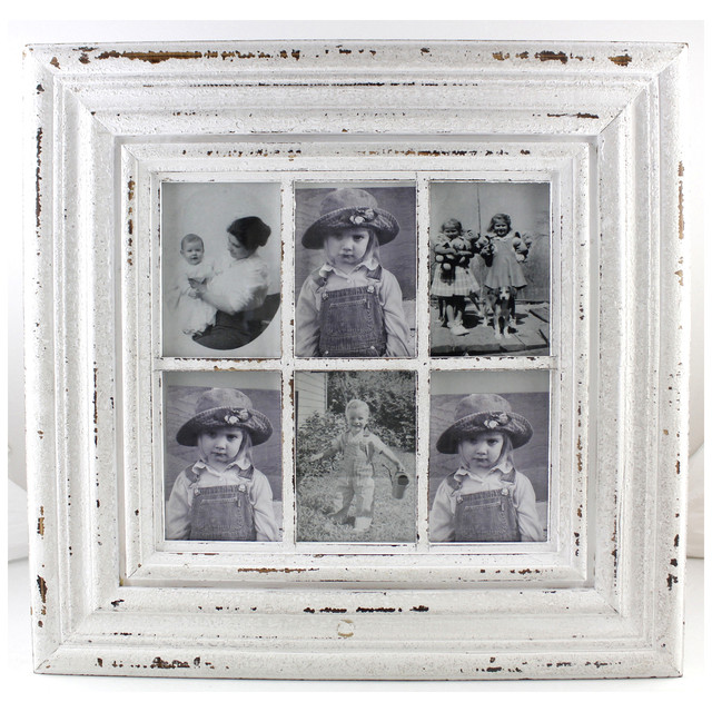 V637-WF-PH6-SQ-WHITE-202508260610-00 Rustic 6 Opening Photo Frame 64cm - Image 1