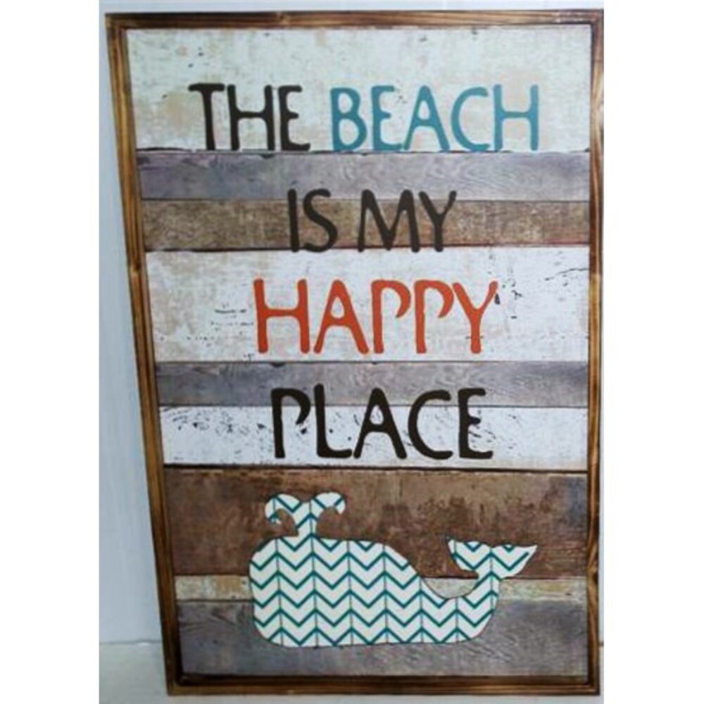 V637-WF-WOO-1013-202508260640-00 Beach Is Happy Place Wall Art 73cm - Image 1