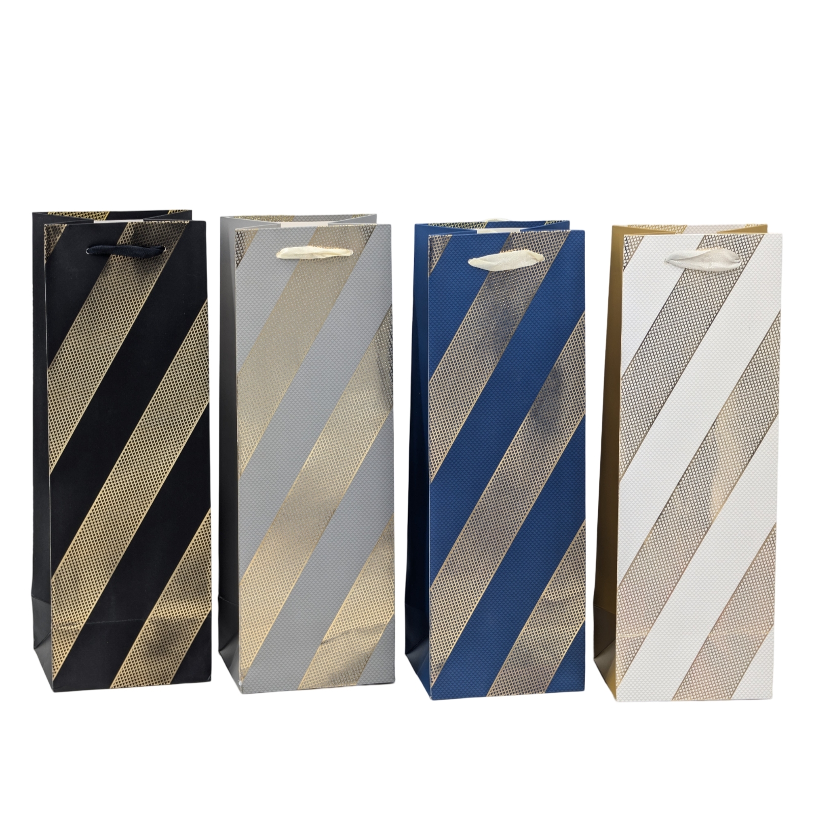 V637-WRP37050-202508260815-00 bulk 24 Thick Stripe Bottle Gift Bag Foiled 4 Assort 36cm - Image 1