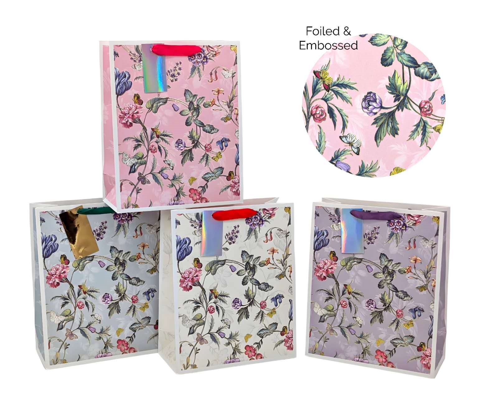 V637-WRP37147-202508260815-00 bulk 24 Xlarge Jardin Floral Gift Bag Foiled 4 Assort 42cm - Image 1