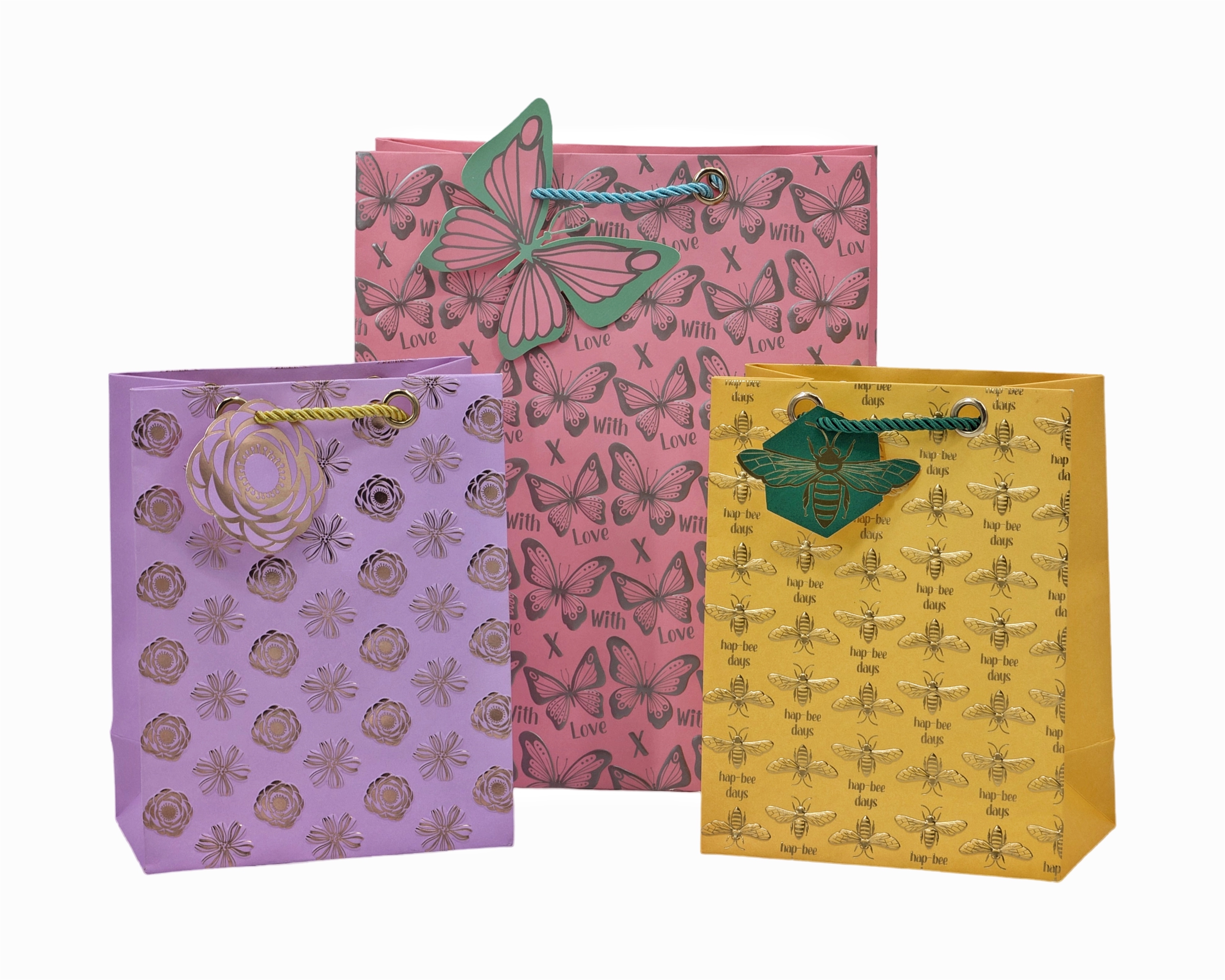 V637-WRP37180-202508260815-00 bulk 24 Medium Foiled Luxury Garden Gift Bag 3 Assort 23cm - Image 1