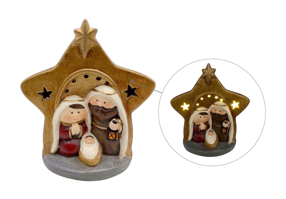 V637-XMS31130-202508260825-00 bulk 12 Xmas Ceramic Nativity Deco W Star & Led Lights 13cm - Image 1