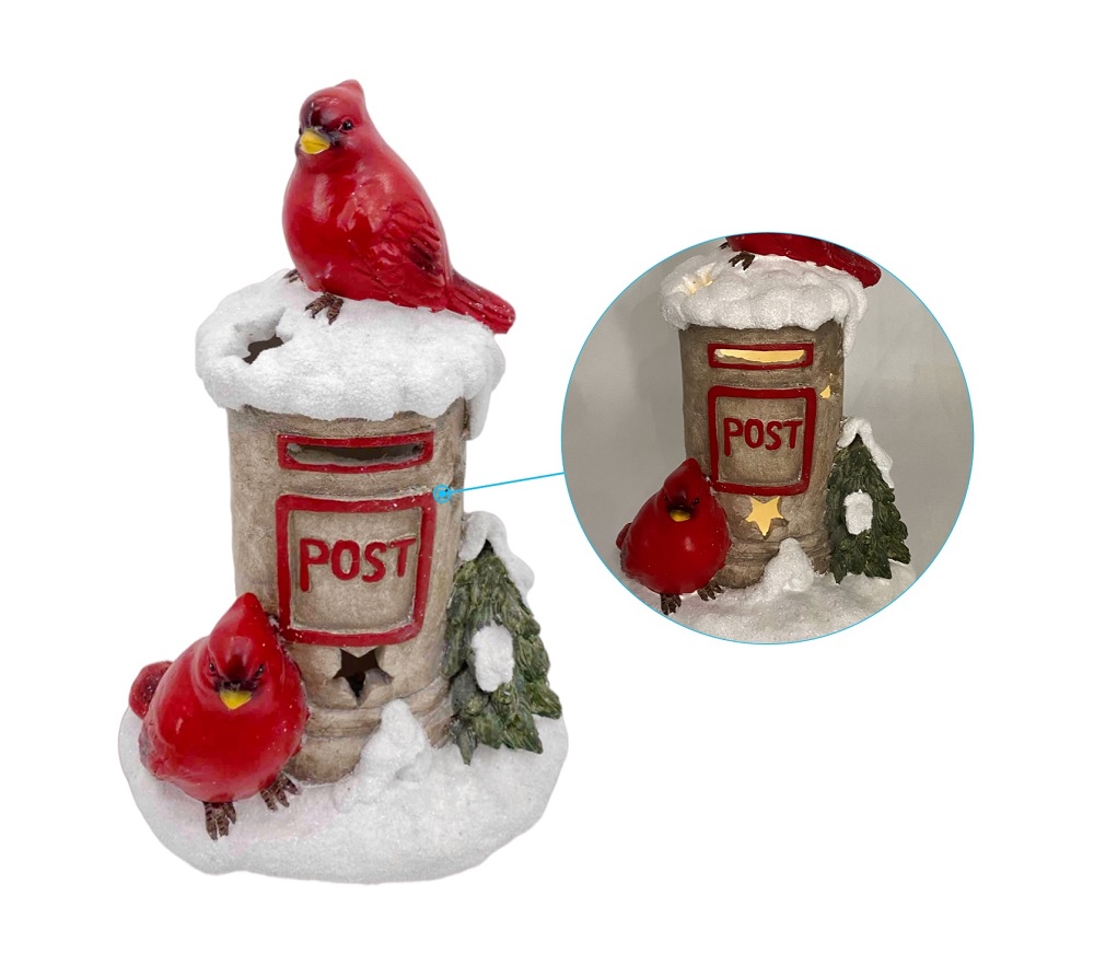 V637-XMS31154-202508260825-00 bulk 2 Xmas Red Bird On Mailbox W Led Light 34cm - Image 1