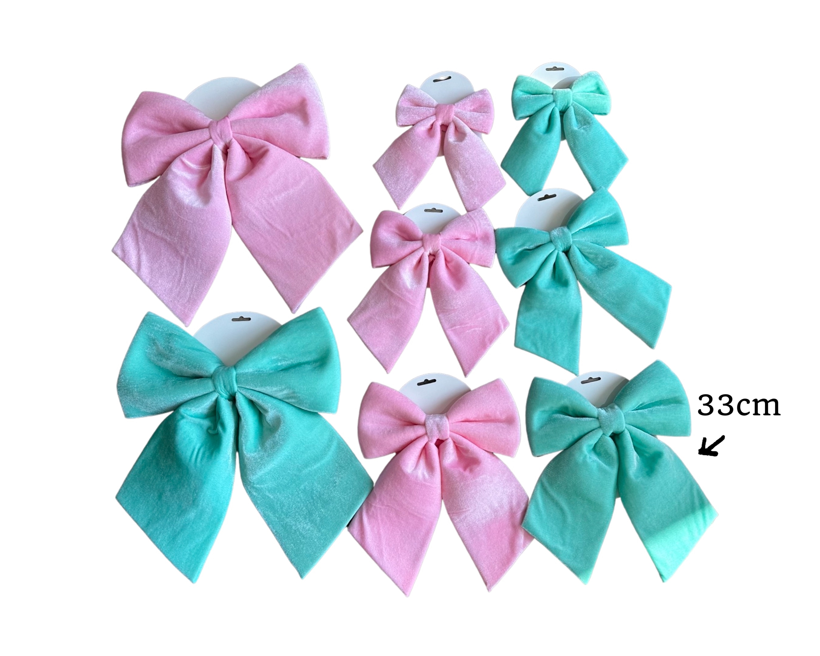V637-XMS34674-202508260845-00 bulk 12 Xmas Pink & Blue Velet Bow 33cm - Image 1