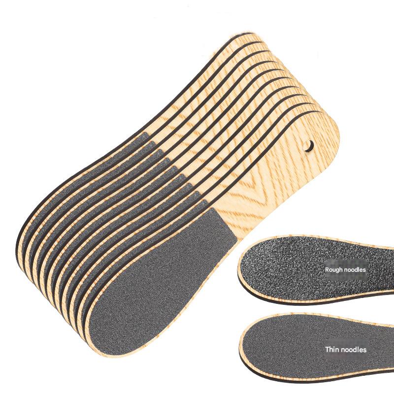 V888-ELOSUNG32851-202507071011-00 Khaki Professional Pedicure Foot File 10-Pack - Double-Sided Callus Remover with Wooden Handle - Image 1