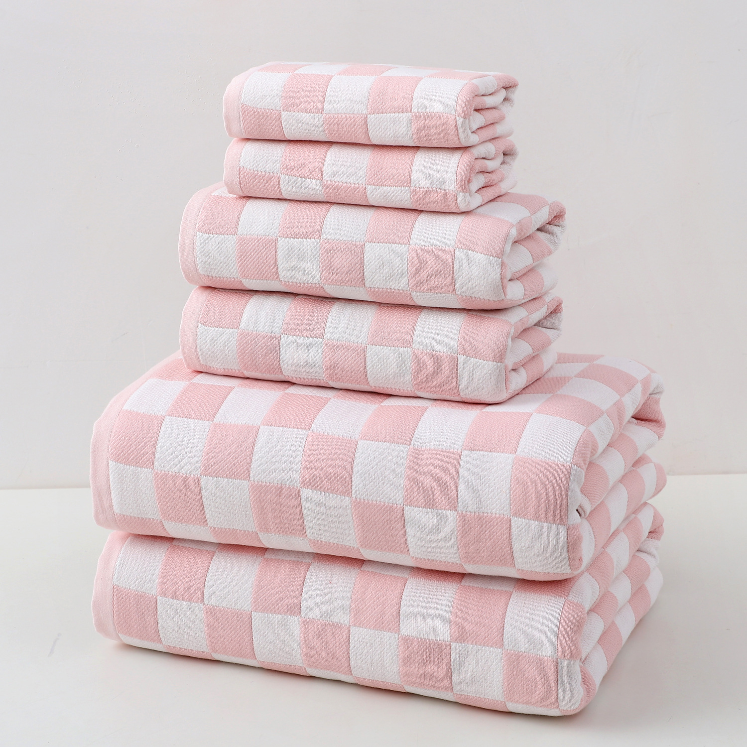 V888-ELOSUNG33704-202507111011-00 Pink Ultra-Soft 100% Cotton Gauze 6-Piece Towel Set | Absorbent & Quick-Dry Bath Towel - Image 1