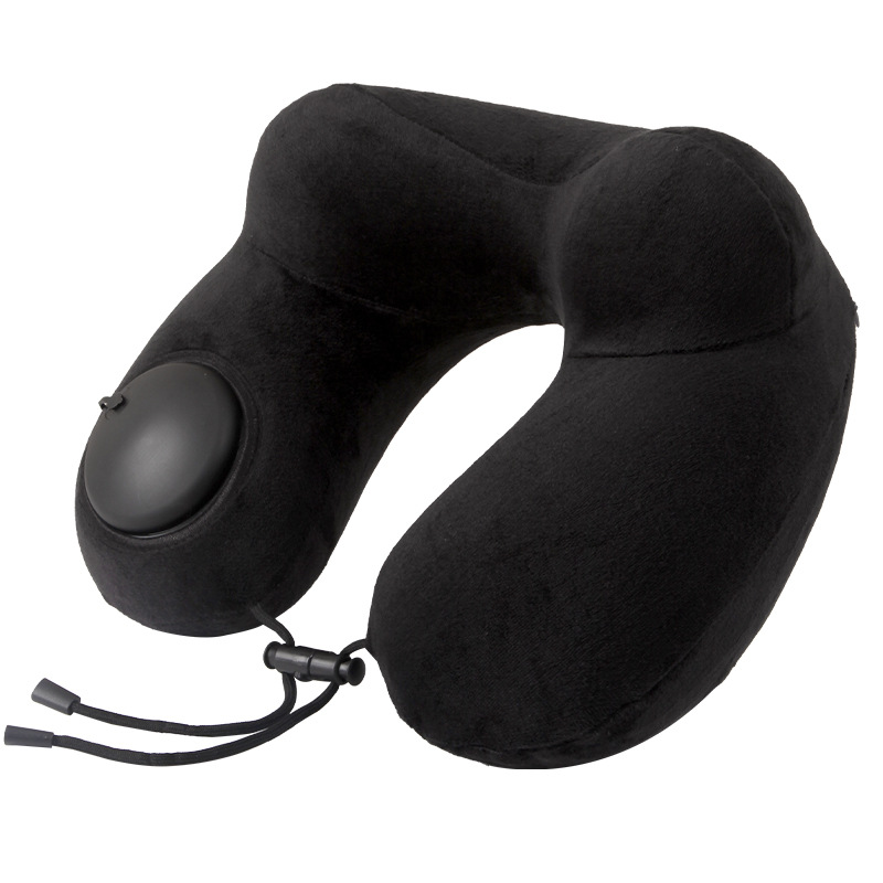 V888-ELOSUNG33767-202508131415-00 Black Press-to-Inflate Travel Neck Pillow - Ergonomic U-Shaped Cushion for Airplane and Car - Image 1
