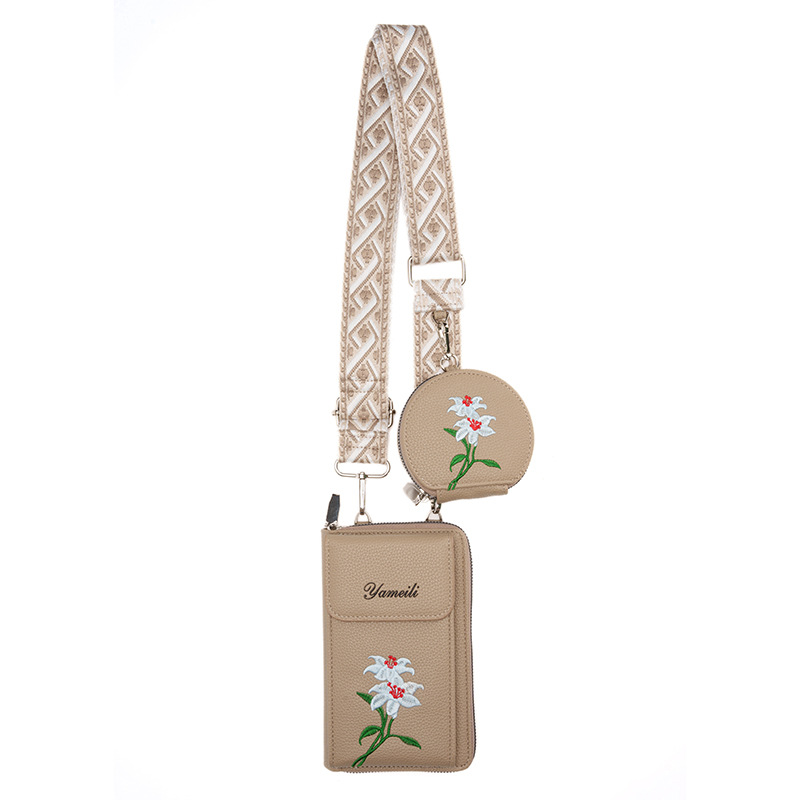 V888-ELOSUNG33784-202508141920-00 Beige Chic Floral Embroidered 2-in-1 Crossbody Phone Bag with Coin Purse - Image 1