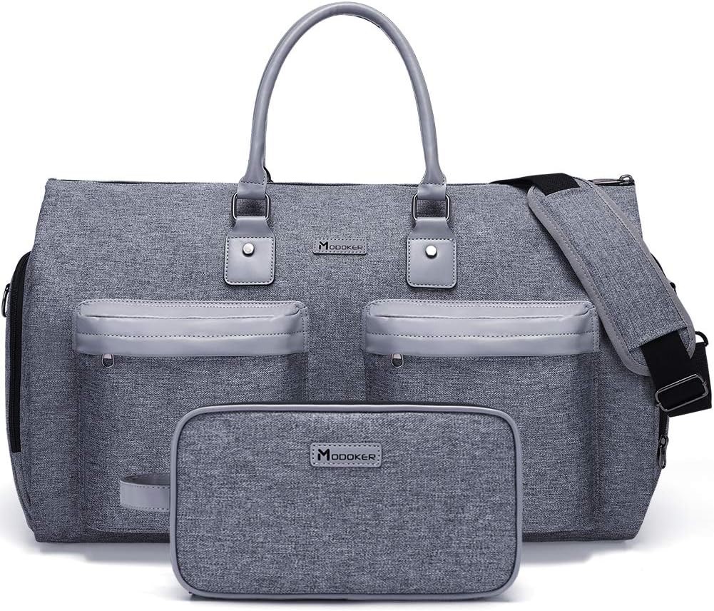 V888-ELOSUNG33814-202508300015-00 Grey 45L Garment Duffel Bag - Men's Travel Suit Bag - Carry On Weekender - Image 1
