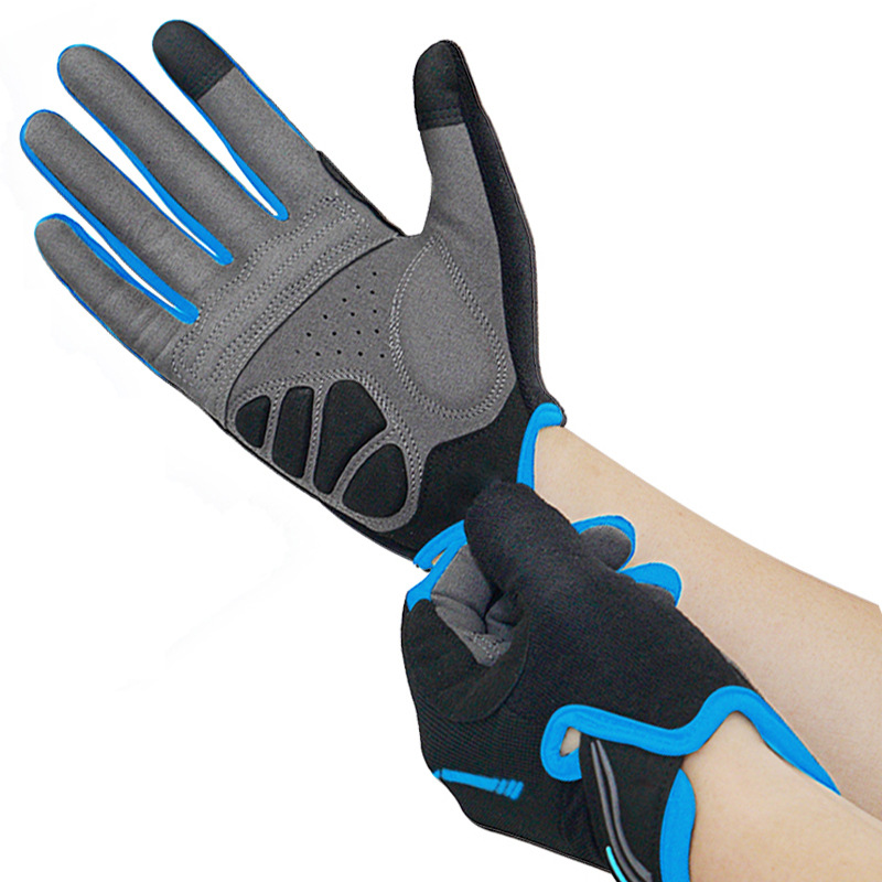 V888-ELOSUNG33828-202509011330-00 L Blue Unisex Full-Finger Cycling Gloves - Padded Shock-Absorbing & Anti-Slip Grip for MTB & Road Biking - Image 1