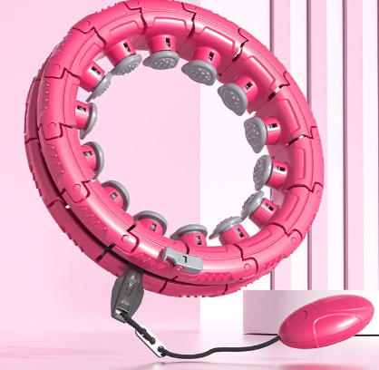 V888-ELOSUNG33876-202509091016-00 Rose Red 21 Sections Adjustable Smart Hula Hoop with Weighted Ball - Never-Fall Fitness Ring with Massage Nodes for Core Training - Image 1