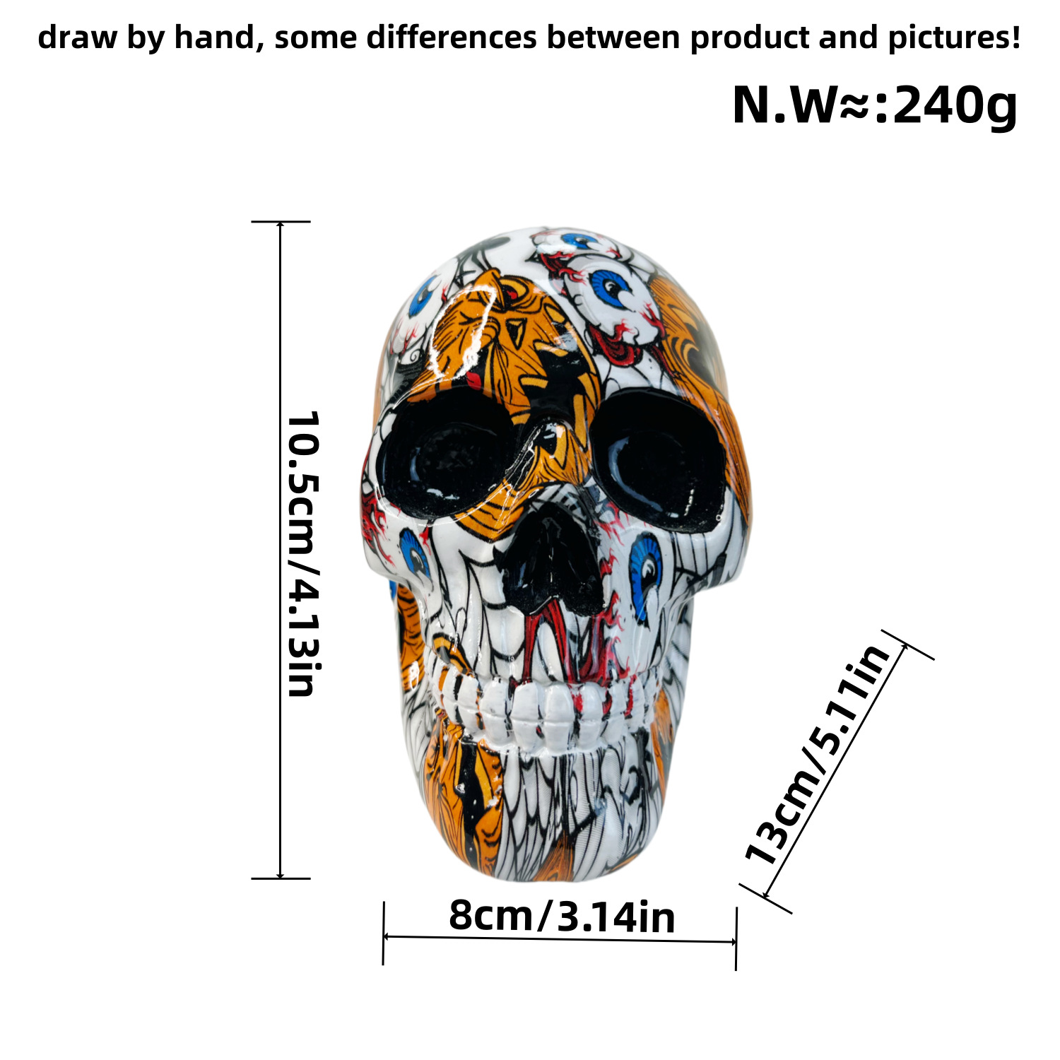 V888-ELOSUNG33886-202509091720-00 Small Yellow Colorful Floral Skull Statue - Intricate Day of the Dead Style Resin Figurine for Halloween & Home Decor - Image 1