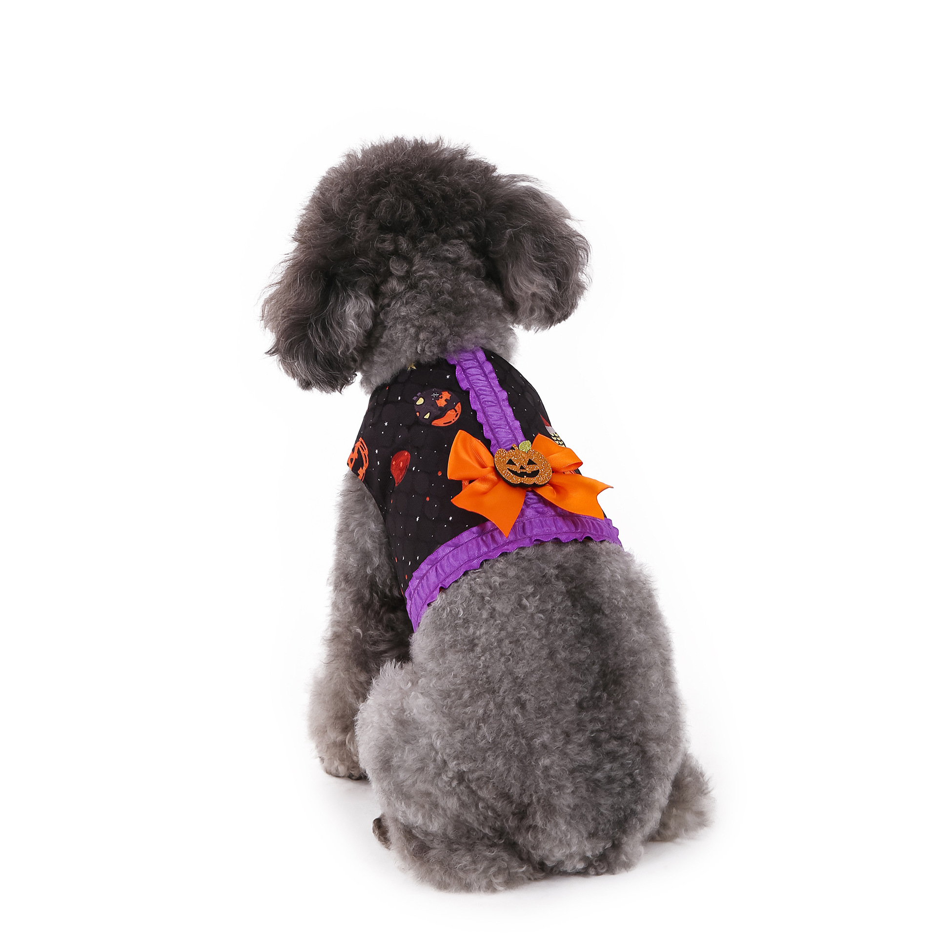 V888-ELOSUNG33890-202509091720-00 XS Halloween Pumpkin Dog Harness Dress - Festive Costume Vest with Leash Ring for Small Dogs - Image 1