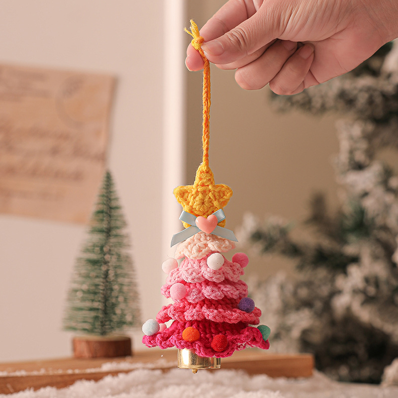 V888-ELOSUNG33909-202509111145-00 2PCS Red Handmade-Style Crochet Christmas Tree Ornament - Festive Plush Hanging Decor for Home & Car - Image 1