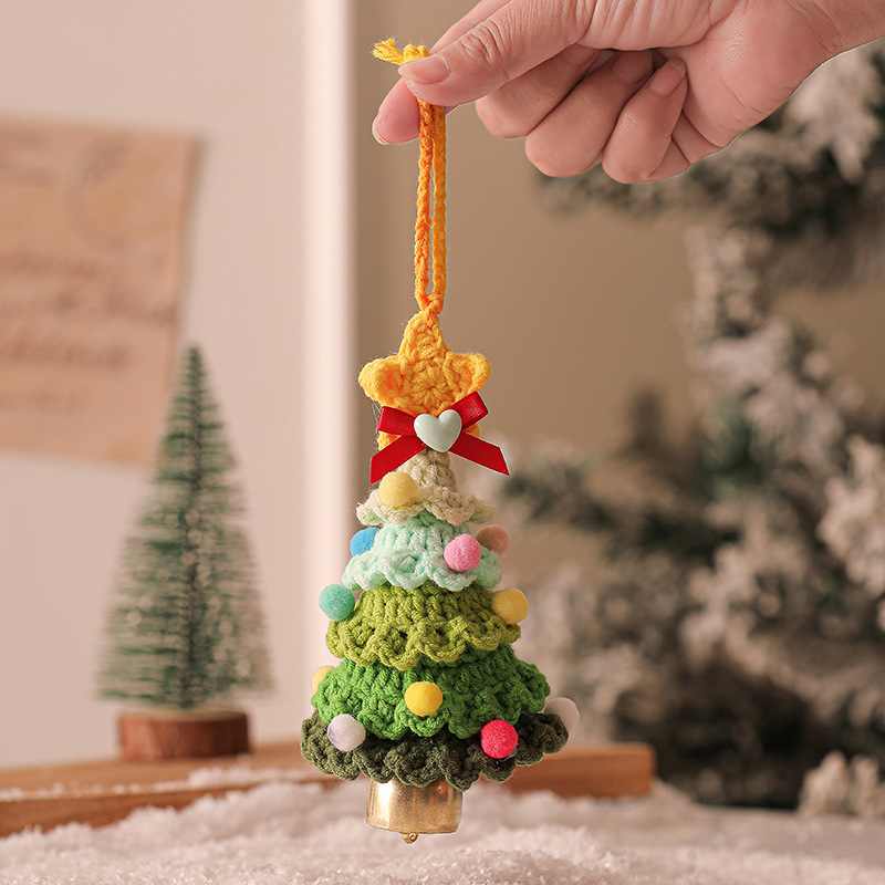 V888-ELOSUNG33911-202509111145-00 2PCS Green Handmade-Style Crochet Christmas Tree Ornament - Festive Plush Hanging Decor for Home & Car - Image 1