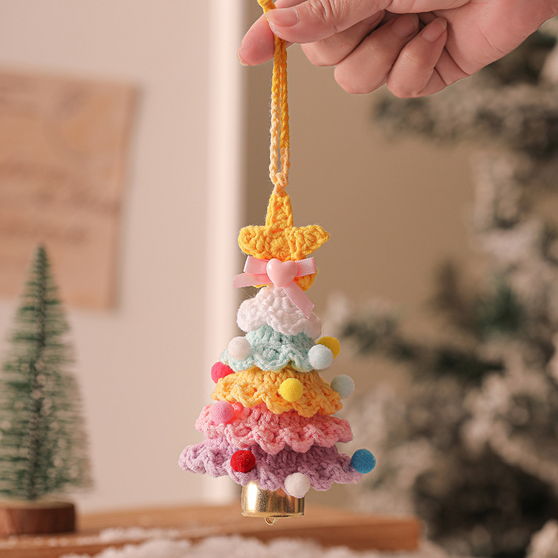 V888-ELOSUNG33914-202509111606-00 2PCS Orange Handmade-Style Crochet Christmas Tree Ornament - Festive Plush Hanging Decor for Home & Car - Image 1