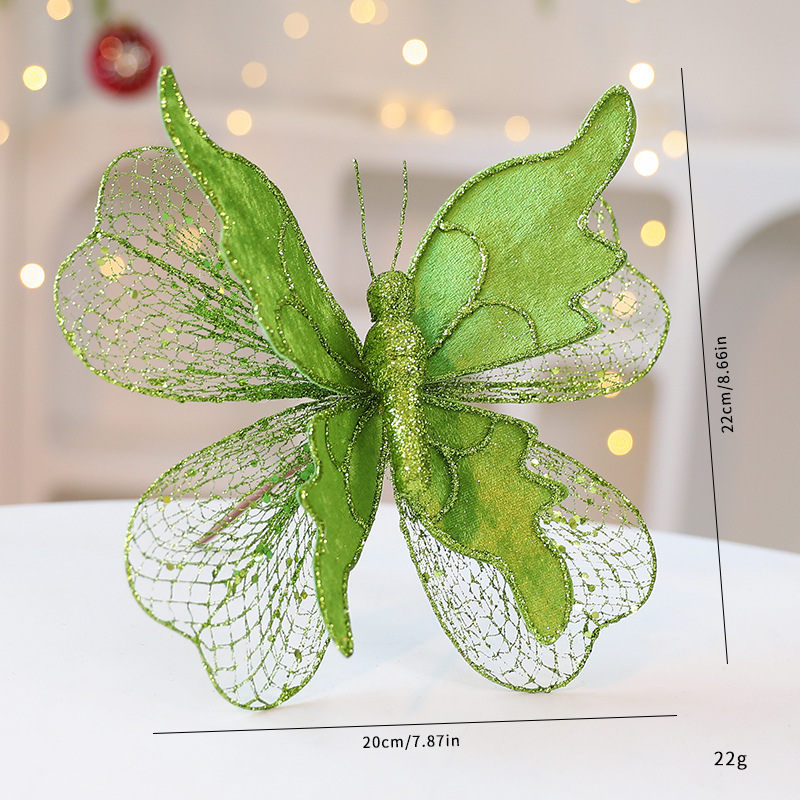 V888-ELOSUNG33950-202509221015-00 Green Large Glitter Butterfly Christmas Ornaments (Set of 2) - Clip-On Decorations for Trees & Wreaths - Image 1