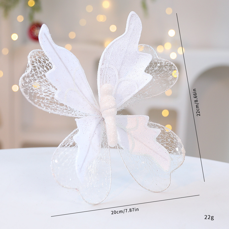 V888-ELOSUNG33951-202509221015-00 White Large Glitter Butterfly Christmas Ornaments (Set of 2) - Clip-On Decorations for Trees & Wreaths - Image 1