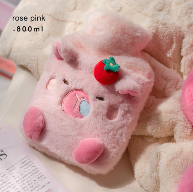 V888-ELOSUNG34363-202507071016-00 Rose Pink Cozy Capybara Hot Water Bottle with Soft Plush Cover | Leak-Proof PVC Water Bag for Soothing Pain Relief & Winter Comfort - Image 1
