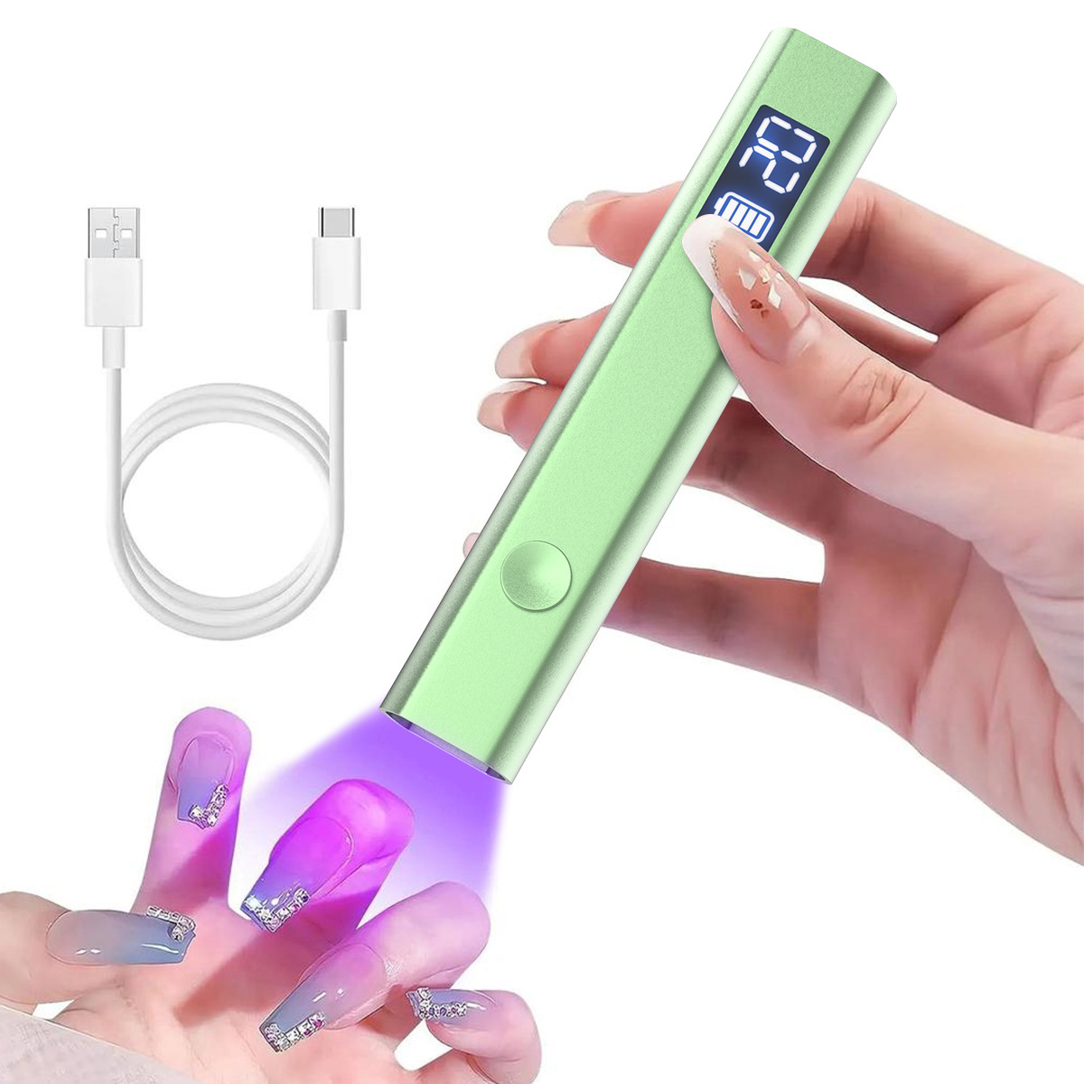 V888-ELOSUNG34399-202507110953-00 Green Handheld UV LED Nail Curing Pen - Portable USB-C Rechargeable Light for Fast-Drying Gel Polish & Nail Art - Image 1