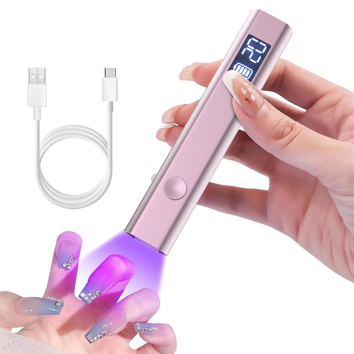V888-ELOSUNG34400-202507110953-00 Rose gold Handheld UV LED Nail Curing Pen - Portable USB-C Rechargeable Light for Fast-Drying Gel Polish & Nail Art - Image 1