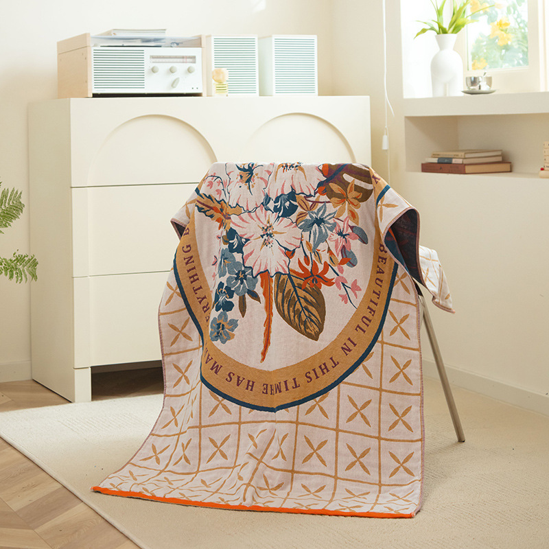 V888-ELOSUNG34486-202507180916-00 Among the flower fields 40S Pure Cotton Gauze Bath Towel - Extra Large, Thick, Soft, and Highly Absorbent for Adults - Image 1