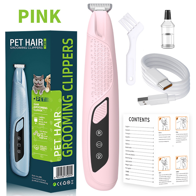 V888-ELOSUNG34569-202507301021-00 Pink Precision Pet Paw Trimmer - Waterproof & Rechargeable Grooming Clipper for Dog & Cat Paws, Eyes, and Ears - Image 1