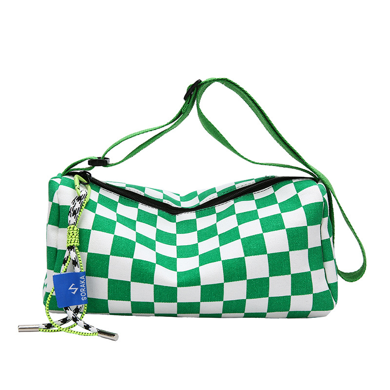 V888-ELOSUNG34636-202509240940-00 Green Trendy Checkerboard Boston Bag - Casual Crossbody Shoulder Purse with Wide Strap - Image 1